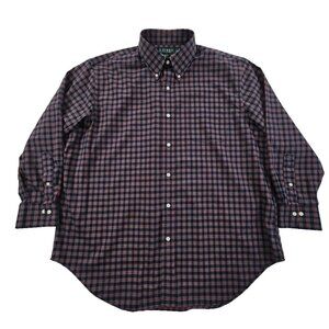 Lauren Ralph Lauren Green Label Shirt 17.5 - 32/33 EUC Red Blue Checked Non-Iron